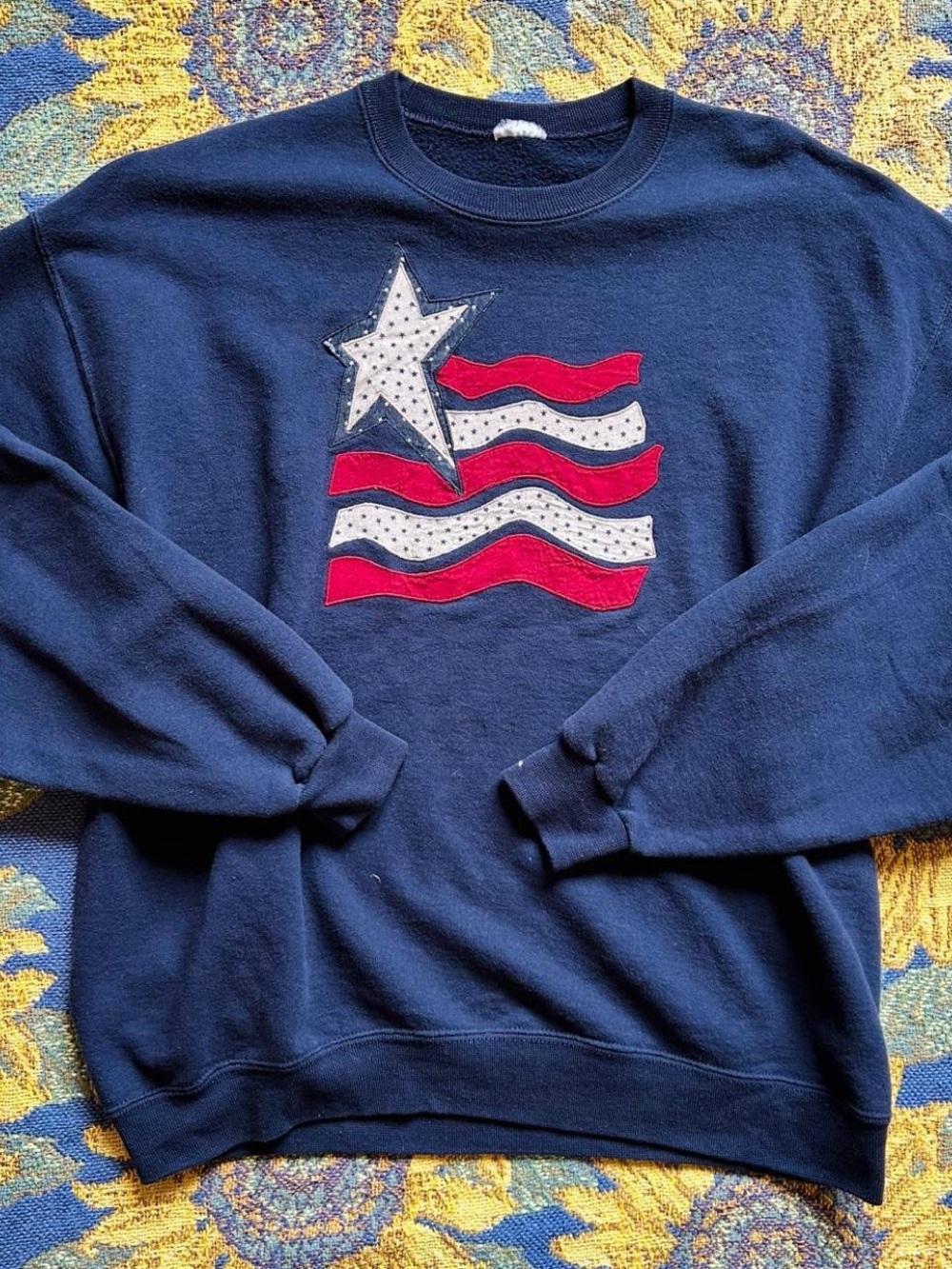 90s Fourth of July American Flag crewneck patchwork sweatshirt
